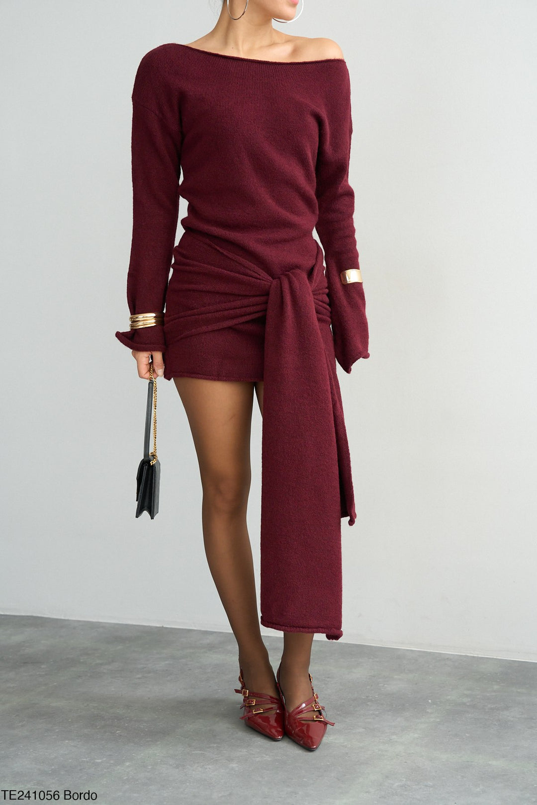Asymmetric Tie-Waist Knit Mini Dress - Wholesale Dresses jqwholesale.com Asymmetric Tie-Waist Knit Mini Dress - Wholesale Dresses jqwholesale.com