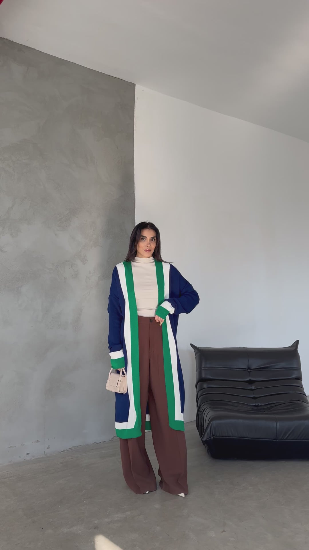 Navy & Green Color Block Longline Knit Cardigan