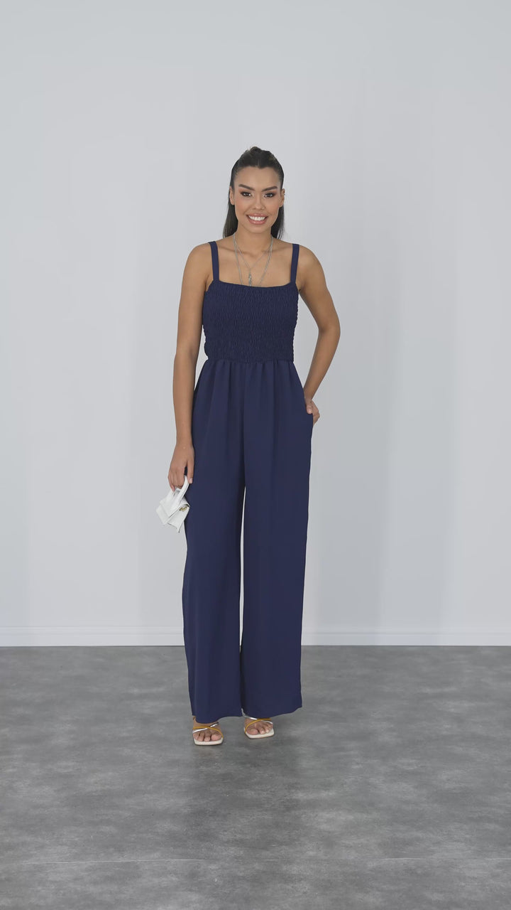Effortless Wide Leg Cami Jumpsuit in Navy