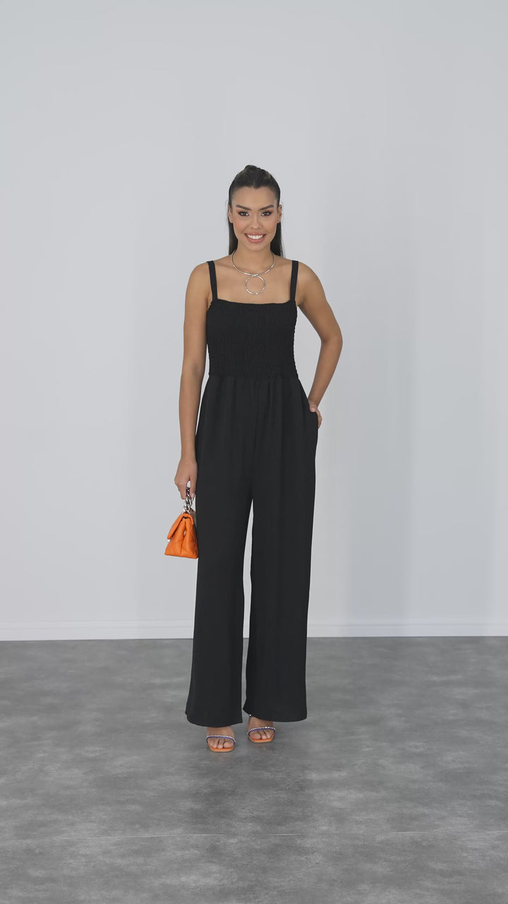 Effortless Wide Leg Cami Jumpsuit in Classic Black