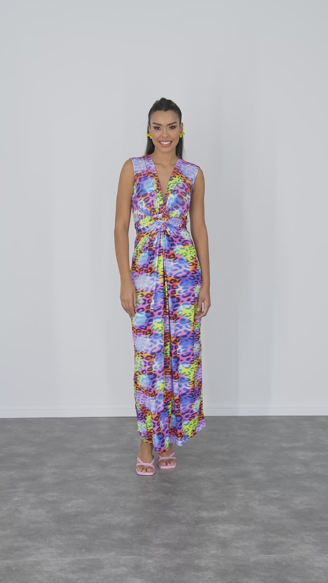 Ella Leopard Twist Maxi Dress in Multicolour