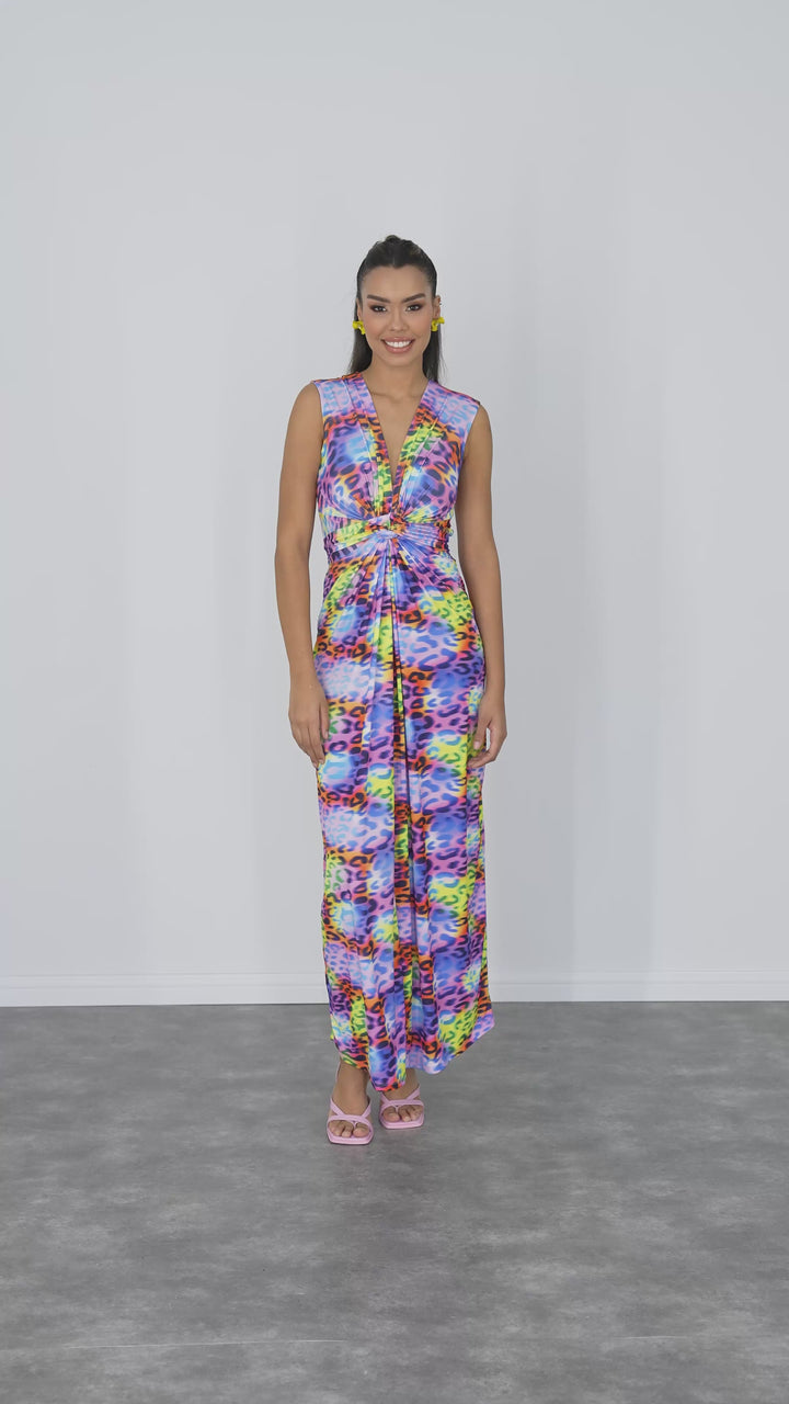 Ella Leopard Twist Maxi Dress in Multicolour