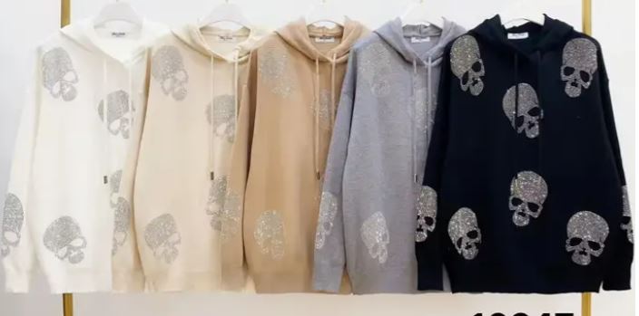 Diamante Skull Hoody Jumper - jqwholesale.com