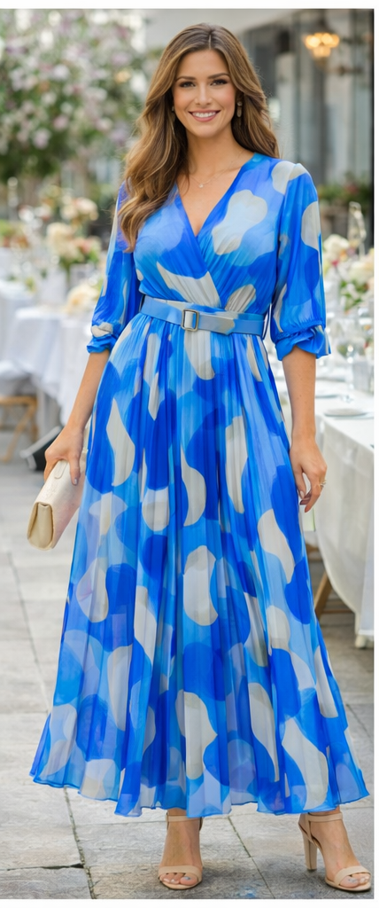 Lola V Neck Belted Pleated Maxi Dress (2p.pack)