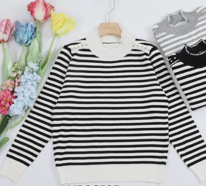 Stripe Zara Gold Stud Knit (2p.pack) - jqwholesale.com