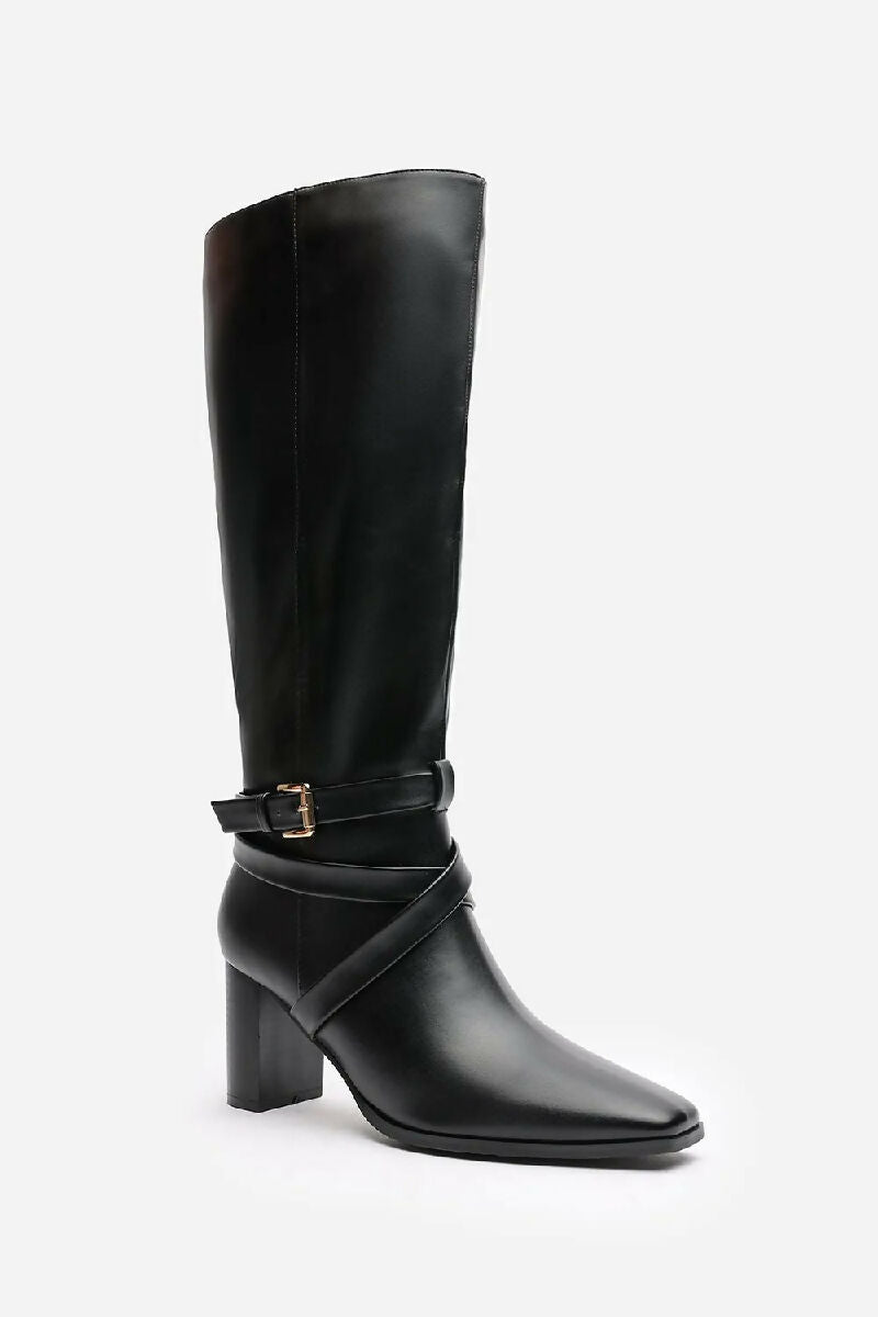 BLACK KNEE HIGH BLOCK HEELED BOOT (PACK OF 12 PAIRS UK3-UK8) - jqwholesale.com
