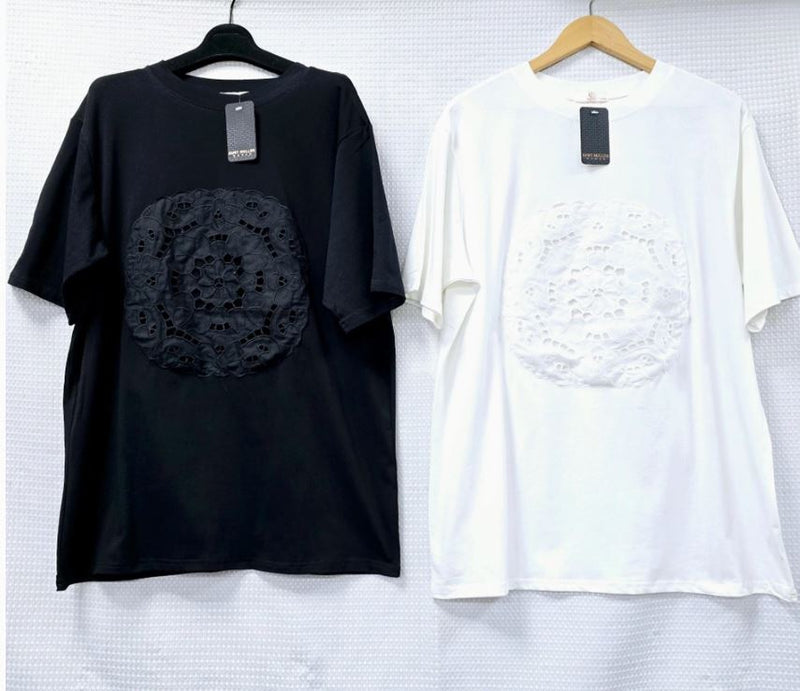 (2P.PACK) Embroidery Lace Circle Cotton T-Shirt Tunic - jqwholesale.com