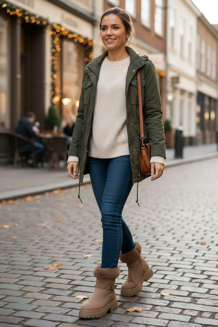 Camel Faux Fur Collar Buckle Ankle Boot (PACK OF 12 PAIRS UK3-UK8) - jqwholesale.com