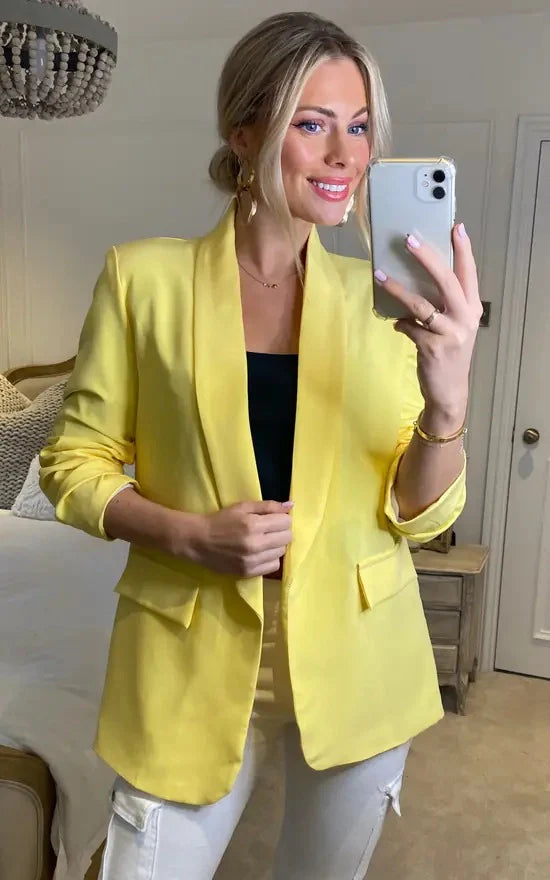 Oversized Rouched Sleeve Blazer - jqwholesale.com