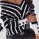 Off Shoulders Striped Knitted Sweater with Buttons in Black/White