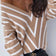 Off Shoulders Striped Knitted Sweater with Buttons in Camel
